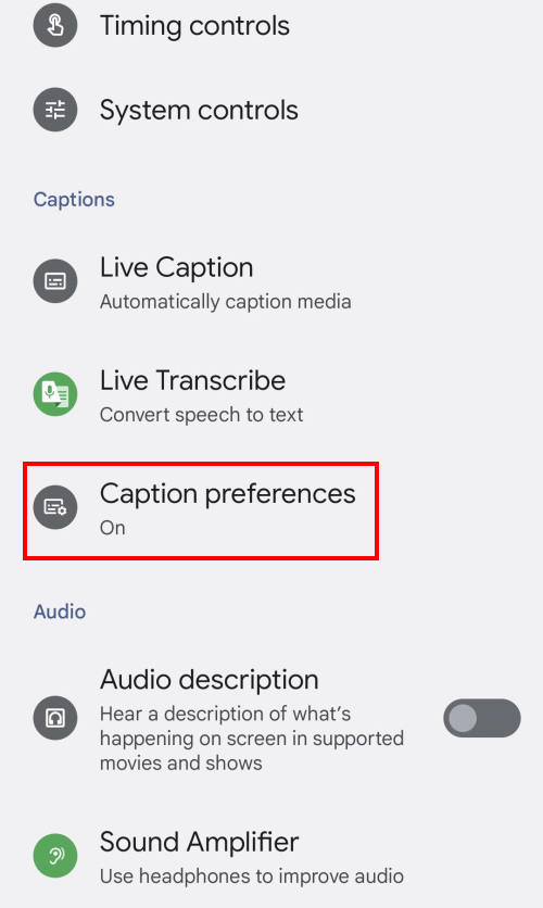 Tap Caption preferences